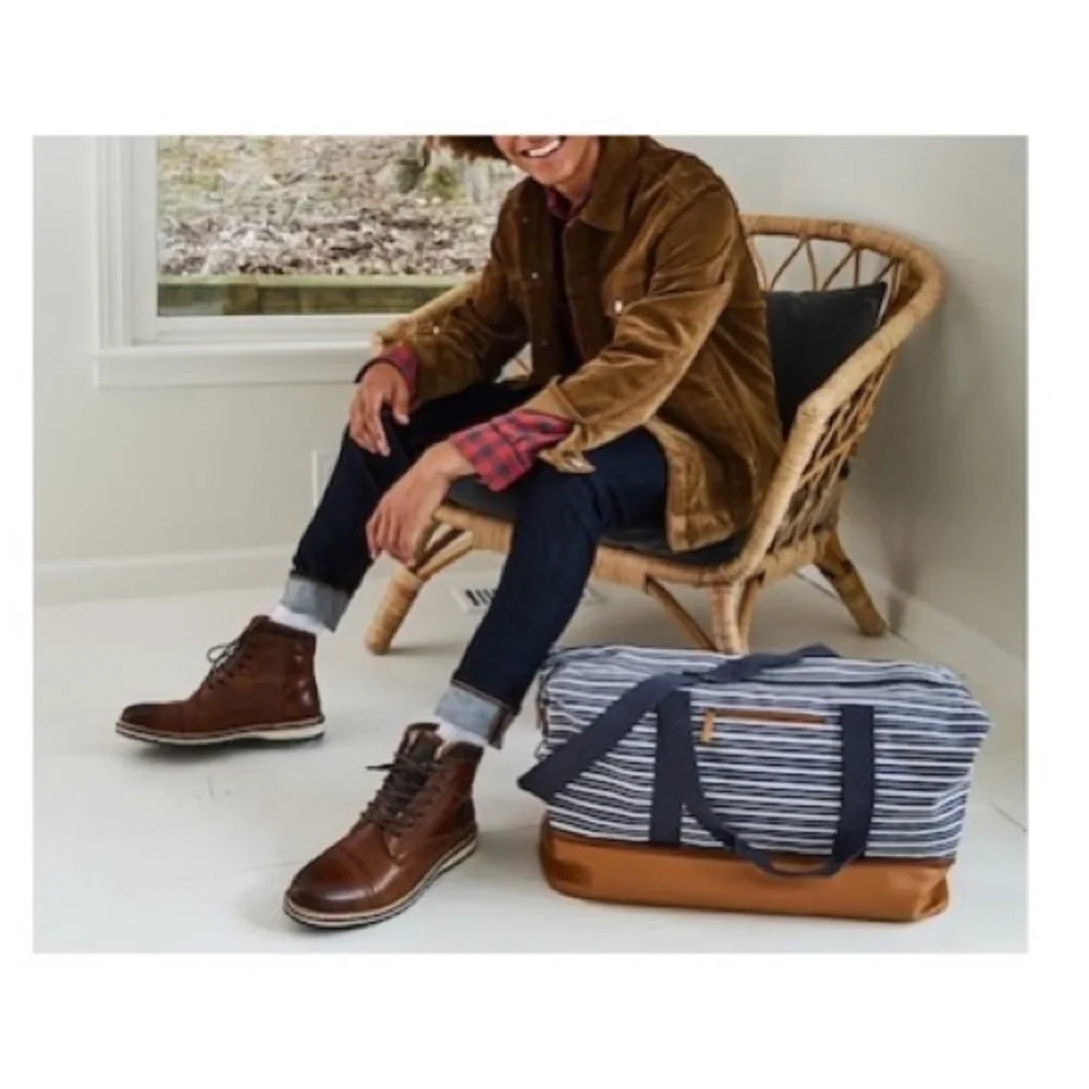Navy Striped Weekender Travel Bag NWT